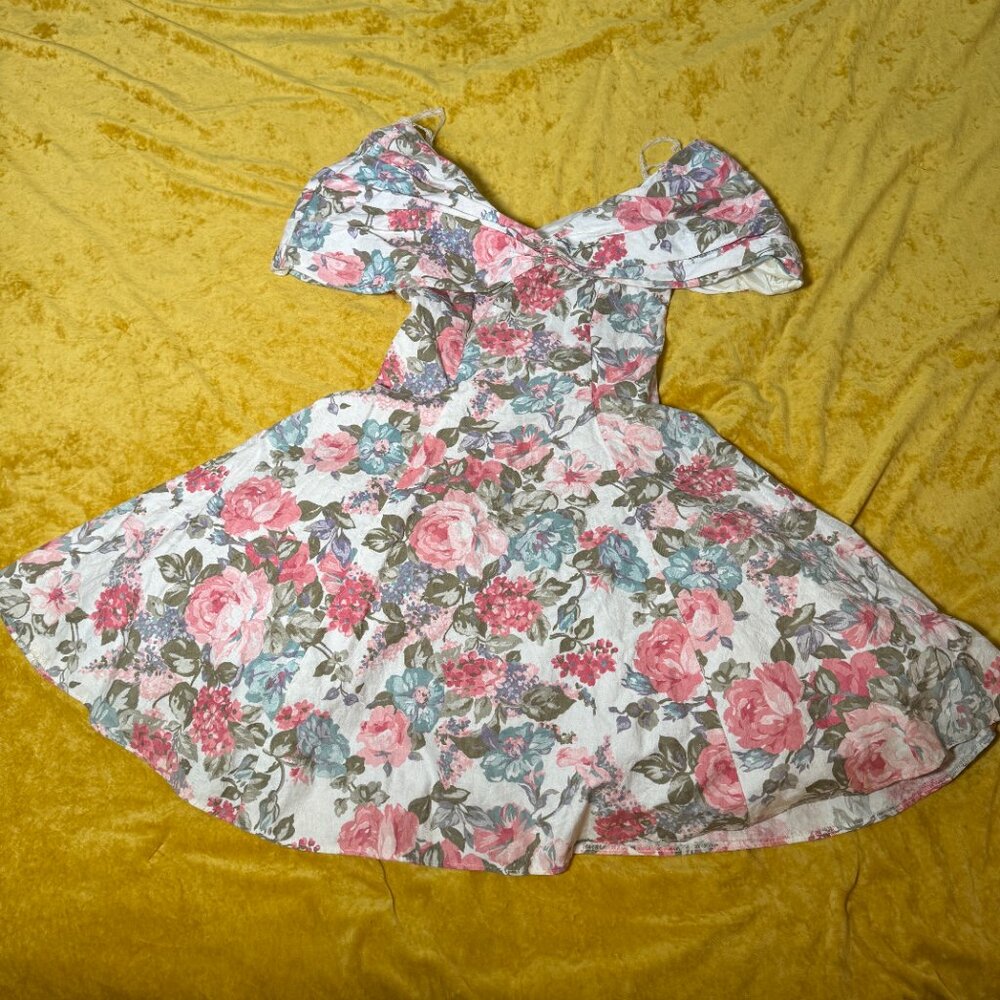 Vintage Positively Ellyn Womens Cocktail Floral Midi Dress Off Shoulder Medium